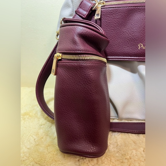 Pretty Pokets Diaper Bag Tote Maroon & White With Bottle Holder - Picture 3 of 13